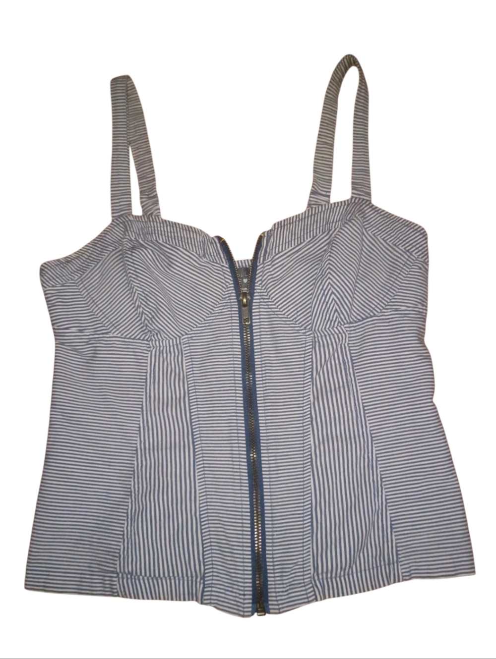 Striped Blue Zip-Front Bustier Tank Top